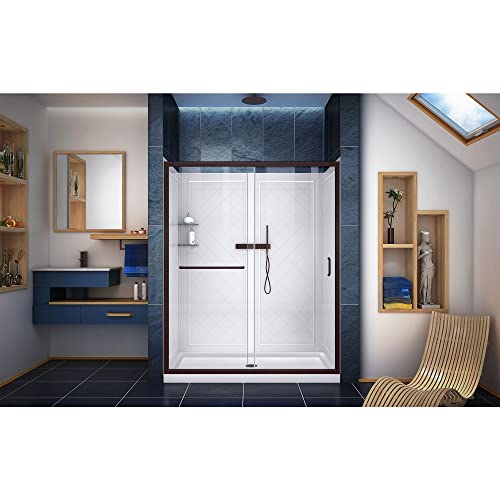 Dreamline Infinity-Z 36 In. D X 48 In. W X 76 3/4 In. H Sliding Shower Door In Oil Rubbed Bronze, Center Drain Base, Backwall #TOP3