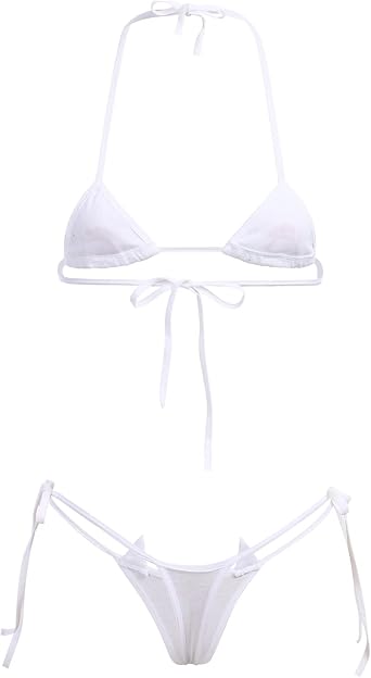 Womens Cute Kawaii Anime Cat Kitten Lingerie Set Micro Bikini Strappy Tiny Bra Mini Panty Extreme Swimsuit