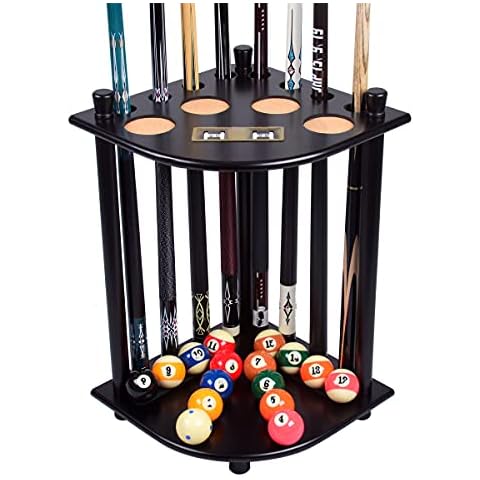 MoyanSuper 8 Pool Cue Rack -Billiards Cue Rack Pool Billiard Stick & Ball Floor Stand with Scorer (Black) Cover