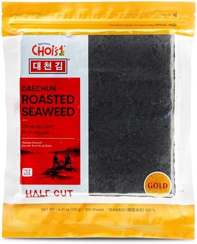 CHOI's 1(Daechun) Roasted Seaweed, GIM, Sushi Nori(100 Half Sheets)/ Resealable, Gold Grade/Product of Korea/Kimbap, Gimbap, Keto, Gluten Free, Full of Fiber, Vitamin, Mineral, High protein