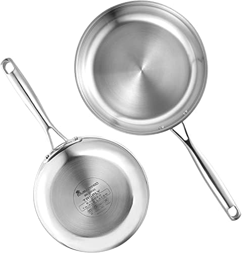 MasterPro Argent 3 Collection Nonstick Frying Pan (Set of 2, 20cm/26cm) | Stainless Steel Cooking Sauté Pan & Omelette Eggs Skillet with Soft Touch Handles | Tri Ply Cookware | Metal Utensil Safe