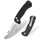 SPITZKANTE Schnitzmesser Kinder, Abgerundete Spitze, ungeschliffene Klinge aus 5Cr13MoV Stahl, Kinderschnitzmesser mit Button Lock, G10 Griff, Taschenmesser für Kinder, Camping, Geschenk