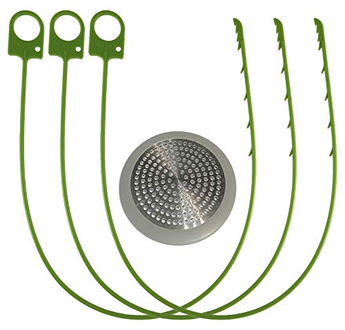 SDY 3 Pack 26-inch Snake Hair Drain Clog Remover Cleaning Tool (Tough Nylon) & 1 Pack Sink Strainer (Stainless Steel and Silicone) Suitable for Sink and Bathtub Drains