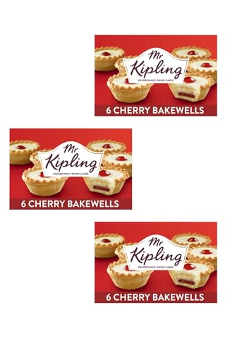 AMBARII Cherry Bakewell, Traditional British Pastry Tarts, 6 Pack, Pack of 3