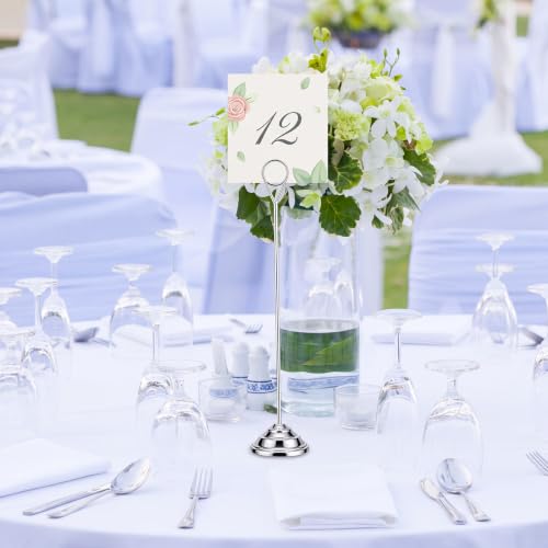 Image of 12 Pcs Table Number Holders Silver 12 Inch Metal Place Card Holders Table Number Stands Tabletop Sign Stands for Photos, Menu, Memo, Notes, Wedding, Restaurant, Banquet, Birthday