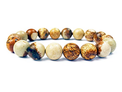 Viable Harvest 10mm Natural Stone Beaded Bracelet, Jasper Round with Reinforced Stretch Fit (Picture Stone)