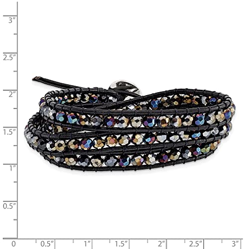 Ice Carats Dark Grey Aurora Borealis Crystals Bead Leather Multi Wrap Bracelet Adjustable Stretch Natural Stone Shell Wood Fashion Jewelry For Women Gifts For Her #TOP1
