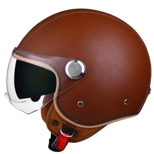 Fibbia a sgancio rapido: l'esclusivo design della fibbia a sgancio rapido rende questo mezzo casco retrò in pelle estremamente facile da usare. Può essere indossato e tolto facilmente con una sola mano e la struttura robusta garantisce che non si allenti accidentalmente durante la guida. Raggiunge una perfetta combinazione di praticità e sicurezza in un look retrò.