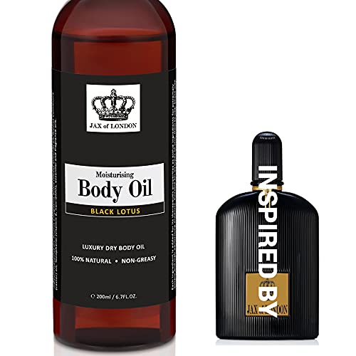Jax of London inspiriertes Körperöl, schnell trocknend, straffend, Dehnungsstreifen, Feuchtigkeitscreme, Massage, Aromatherapie, Geruch erstaunlich, 200 ml, Black Lotus Cover