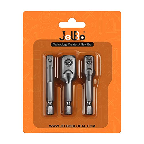 Drill Socket Adapter for Impact Driver - JelBo 1/4' Impact Grade Socket Adapter Set, Hex Shank CR-V Square Drive Socket Adapter Extension Bit Set for Power Drill Torque Wrench (3PCS: 1/4', 3/8', 1/2')