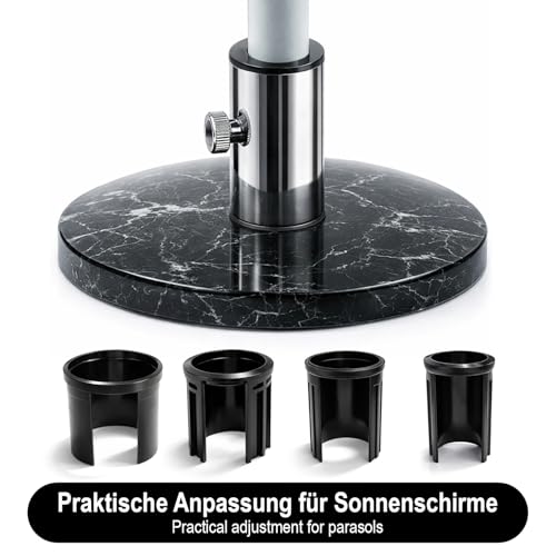 com-four® 4x pierscienie redukcyjne do stojaka na parasol, adaptery 25, 32, 38, 48 mm do uchwytu parasola, tuleje redukcyjne do masztu parasola (czarny - 4 sztuki)