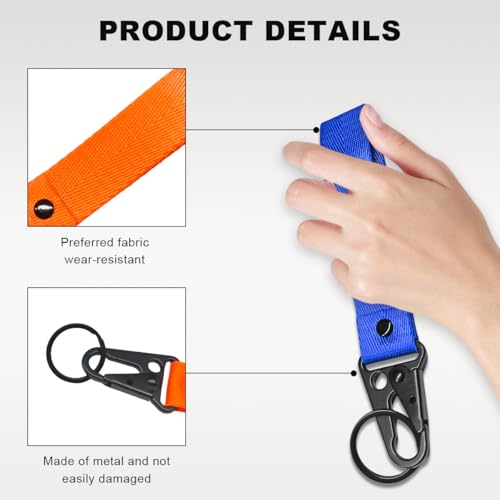 Image of Wevdn 2 PCS Car Key Chain, Fabric Metal Practical Multifunctional Motorcycle Keychain, Anti-Lost Keychain with O-Ring for Men Women (Blue+Orange)