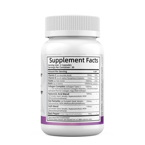 Super Collagen 1000Mg, Biotin 10000Mcg, Keratin Saw Palmetto 250Mg, Hyaluronic Acid 500Mg - Dht Blocker With Vitamin E Folic Acid Pumpkin Seed Msm - Advanced Essential For Hair Skin And Nails #TOP6