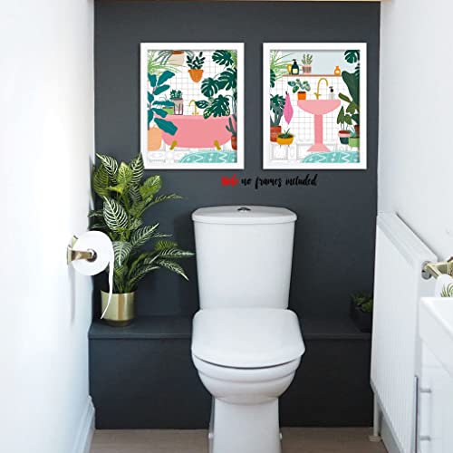 Yimehdan Moroccan Leopard Wall Art Print -- Jungle Animal With Tropical Leaves Canvas Print -- Abstract Pink Cheetah And Plant Artwork For Bathroom Home Decor ( Set Of 6 ) -- Unframed -- 8X10 Inch #TOP3