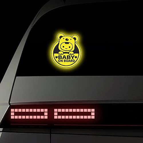 Image of 2PCS Baby On Board Sticker for Cars,Reflective Baby in Car Safety Sign Decal for Rear, Side Windows, Bumpers- Bright Yellow, Durable (Bear)