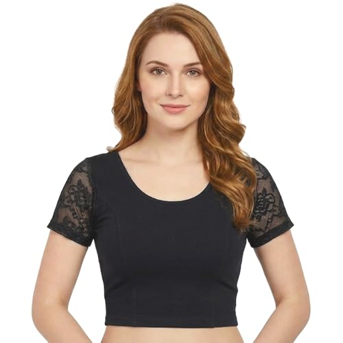 Chandrakala Readymade Blouses for Women sarees,Stretchable Black,Small (B102BLA2)