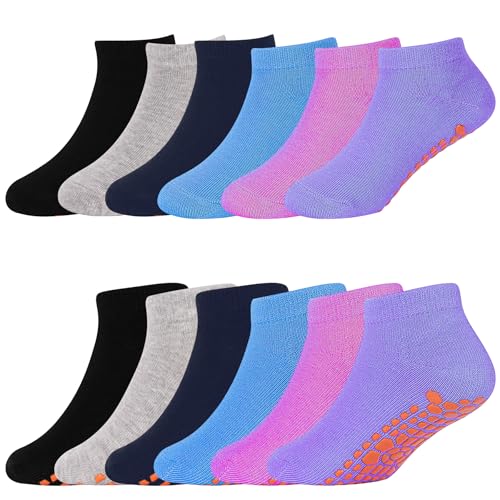 SkiBeaut 6 Pairs Trampolines Socks for Kids, Boys Girl Ankle Grip Non Slip Children Crew Socks for Kid 6-9 Years