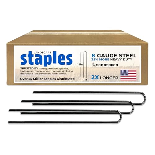 Sandbaggy USA Made 12-inch Landscape Staples - Garden Stakes - Drip Irrigation Tubing, Landscaping Fabric, Netting, Sod, Artificial Turf, PVC Pipes (8-Gauge, 500, Count)