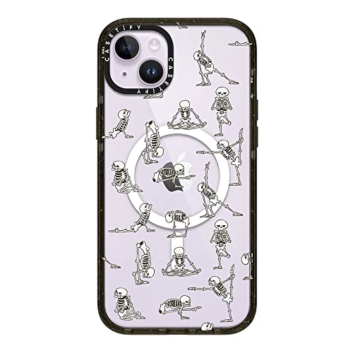 Coque iPhone 14 Plus Magsafe noir brillant avec protection antichoc motif squelette