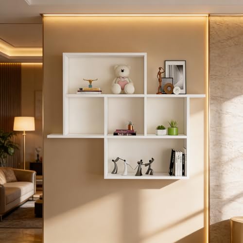 Image of Cedric Multipurpose Modular Wall Racks /Shelves /Organiser /Decor Particle Board Wall Shelf (Number of Shelves - 6, White)