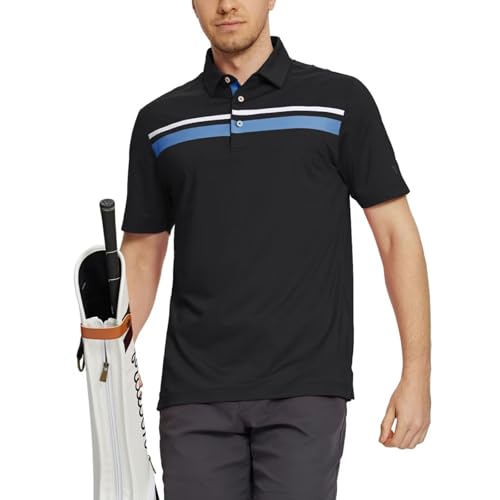 M MAELREG Golf Shirts for Men Short Sleeve Regular Fit Moisture Wicking Performance Casual Striped Print Mens Polo Shirts3