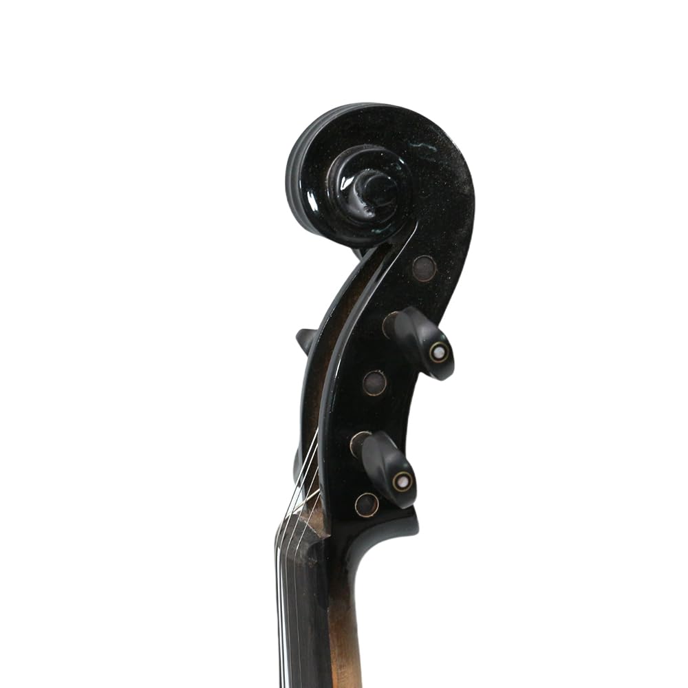 Violon électrique 4/4 5 cordes en épicéa massif avec accessoires en ébène – Parfait pour scène avec étui, archet, câble, chevalet, épaulière, chiffon de nettoyage (noir)