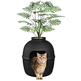 FansaFurn Hidden Litter Box with Faux Plant, Large Cat Litter Box with Rattan Pattern, Heavy Duty PP Material Litter Box Enclosure Furniture for Home Decor, Black