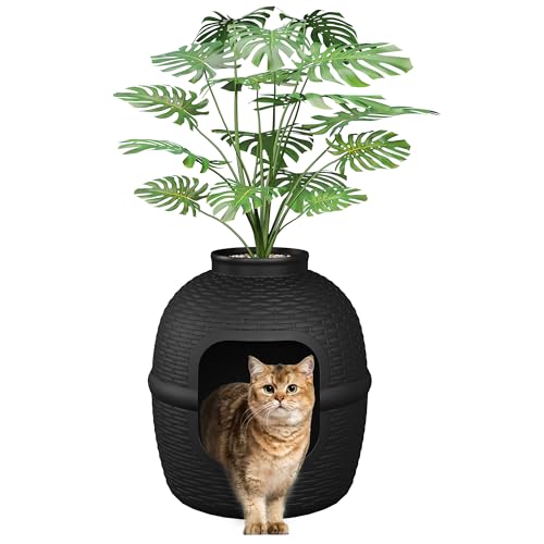 FansaFurn Large Cat Litter Box, Hidden Litter Box with Faux Plant, Heavy Duty Litterbox Enclosure Furniture with Rattan Pattern, PP Cat Box Enclosure Furniture for Living Room, Bedroom, Black by FansaFurn - Image 8