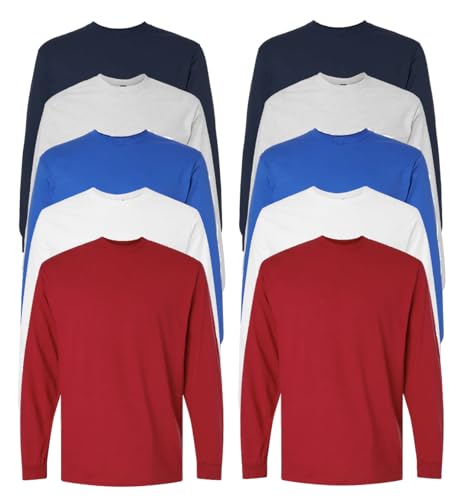 EVERYDAY TEES Men's Heavy Cotton Long Sleeve Shirt (Pack of 10), Assorted Mixed Color Small to 4XL (US, Alpha, 4X-Large, Regular, Regular, All American Assortment)