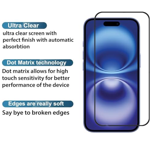Image of DD SON Tempered Glass Screen Protector Compatible for iPhone 16 Smartphone (6.1 Inch) HD Glass with Edge to Edge Coverage and Easy Installation kit,Black