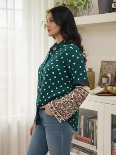 Image of GRECIILOOKS Women Printed Formal Shirt | Stylish Office Top | Casual Full Sleeve Shirts | Trendy Summer Tops | Smart Casual Printed Top for Women's | French Crep Button Down Modern Fit