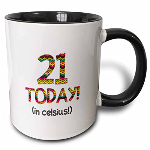 3dRose 21 Today in Celsius-Funny 70Th Birthday 21C is 70 in Fahrenheit Two Tone Mug, 11 oz, Black