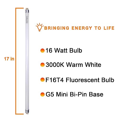 Celiwace F16T4 17 Inch Fluorescent Light Bulb 16W for Furnlite FC 952, T4 16 Watt Fluorescent Tube for Westek 20125 FA200WBC, Warm White G5 Base 4 Pack