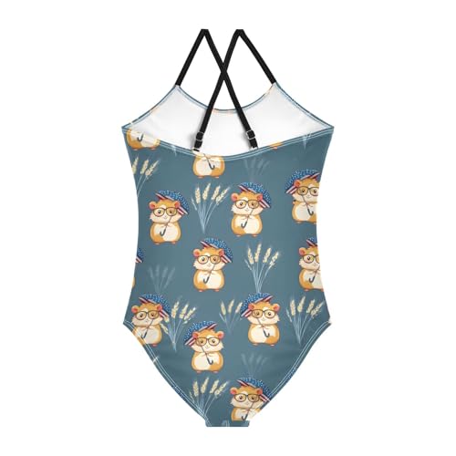 Hamster Pattern Girls One Piece Swimsuits Summer Quick Dry Beach Bathing Suit2