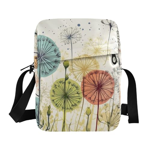 Delicate Dandelion Sling Bag Zipper Closure Crossbody Bag with Card Phone Passport Compartment 6.6×9.4×2.5 inches