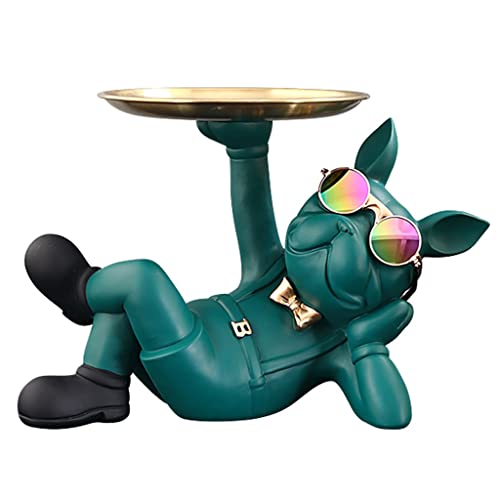 Schmuckaufbewahrung Brille Hund Skulptur Statue Dekoschale, Taschenleerer Dekoschalen Modern Tray Organizer Exquisite SchlüSsel Telefon MüNze äNdern Uhren Schmuck Tablett Gold ( Color : Green ) Cover