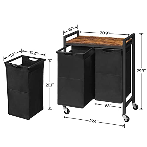 Hoobro Double Laundry Hamper, Laundry Sorter, Laundry Basket With 2 Removable Oxford Fabric Bags, Laundry Organizer With Wheels, Bathroom, Dorm, Rustic Brown And Black Bf02Xy01 #TOP2