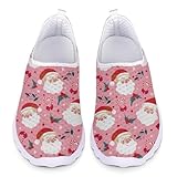 HUIACONG Pink Christmas Women Tennis Shoes Santa Claus Holly Ladies Trainer Girl's Slip On Sneakers Size 8 Casual Walking Loafers Comfortable Lightweight Running Gym Workout Footwear
