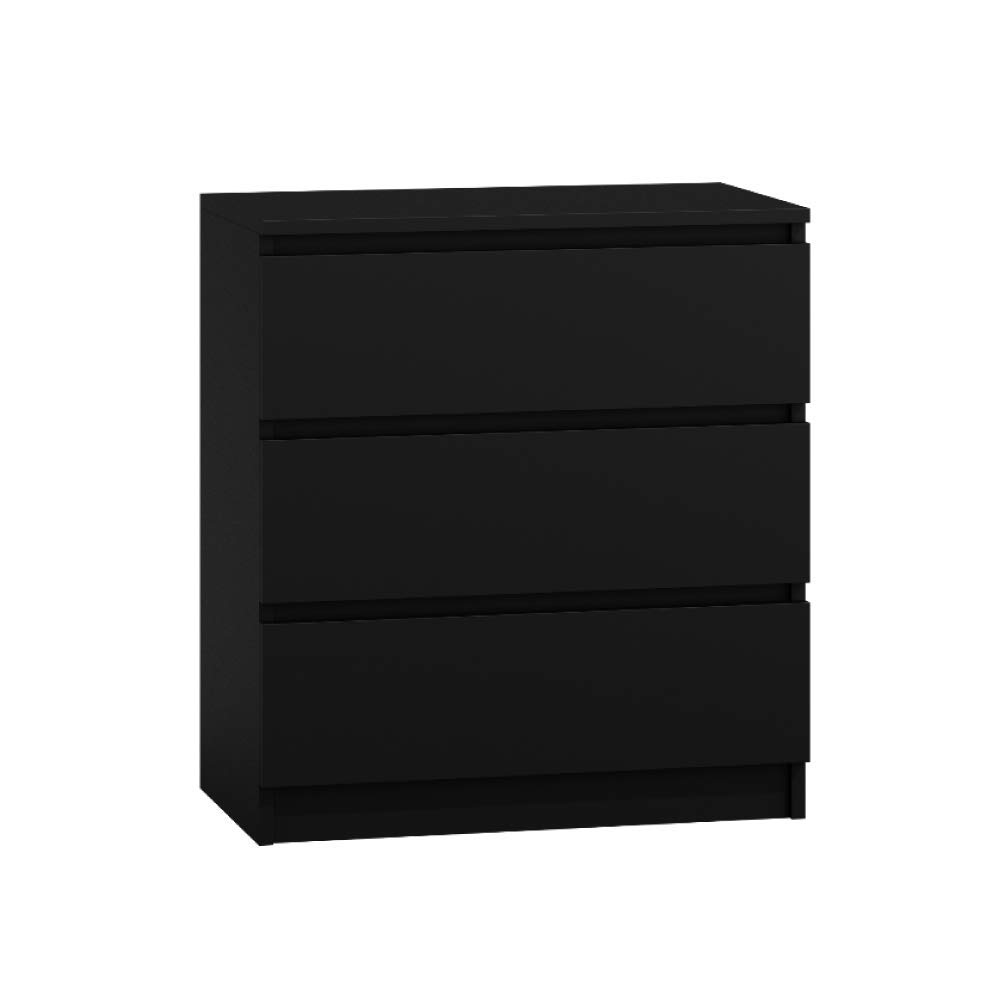 WHATSIZE ENTERPRISE – Moderna – Small Chest of Drawers, 3 Drawer Bedside Table & Night Stand Drawer Unit - Contemporary Office, Lounge & Bedroom Furniture Storage Cabinet, Black