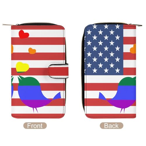 U.S. Flag LGBT Rainbow Birds Stylish Leather Wallet Womens Mens Slim Purse Secure Card Holder Durable Bifold Clutch Handbag3