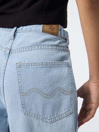 Image of The Souled Store: Barrel-Fit Denim: Women and Girls Washed Cotton Twill Barrel Fit Lightweight Adjustable Rise Everyday Casual Denim Jeans