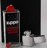 ✔ Original ZIPPO Geschenkset Inhalt: 1 Feuerzeug chrom gebürstet 1 Flasche Benzin 6 Feuersteine