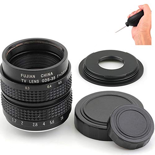 Pixco Lente CCTV de 35 mm f/1.7 para Nikon 1 para Pentax Q FUJI FX + adaptador de montaje en C a cámara con soplador de polvo (para Nikon 1) Cover