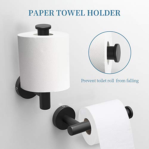 Sofier Black Bathroom Accessories Set 4 Piece with 304 Stainless Steel Black Towel Ring Toilet Paper Holder and 2 Robe Towel Hooks Wall Mounted Matte Black Bathroom Hardware Set