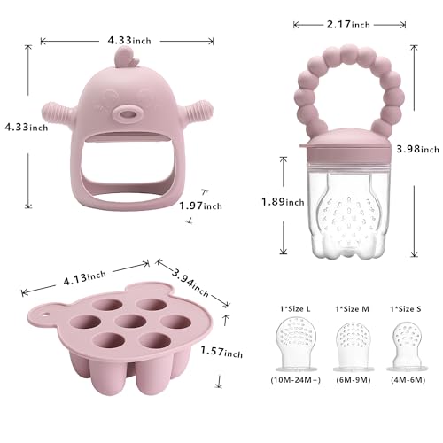 Baby Fruit Feeder Pacifier - 3 Pack | 1 Baby Food Feeder & 1 Baby Teether & 1 Baby Popsicle Molds | Breastmilk Popsicle molds | Baby Teething Toys | Baby Fruit Food Feeder Pacifier Babies (Blush) - Thumbnail 3