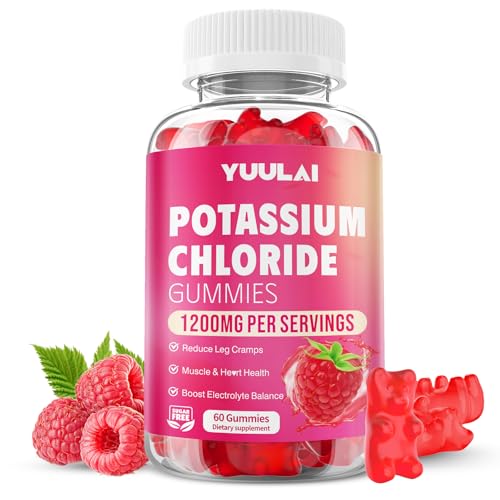 Potassium Gummies, Potassium Chloride Gummies 1200mg for Adults, Sugar-Free Potassium Supplement Support Leg Cramps & Electrolyte Balance, Raspberry Flavor, 60 Count