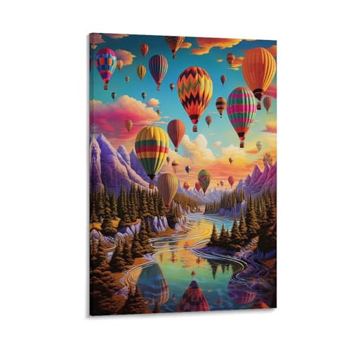 Peinture sur toile montgolfière colorée déco murale affiche 50x75cm