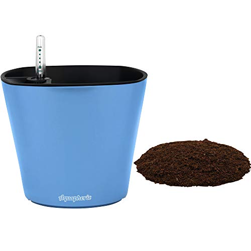 Window Garden Aquaphoric Self Watering Planter (7”) + Fiber Soil = Foolproof Indoor Garden. Decorative Planter Pot for House Plants, Flowers, Herbs, Violets, Succulents. Easy Looks Great.