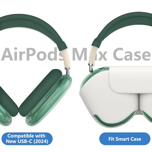 Coque pour AirPods Max 2/1 transparente antichoc avec silicone vert foncé