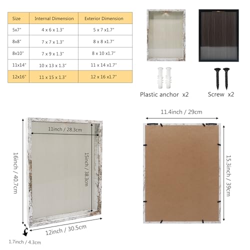 Image of GraduationMall 12x16 Top Loading Shadow Box Frame with HD Glass,Wood Display Case with Slot,1.25 inches Interior Depth,Ideal for Wine Bottle Caps,Tickets,Shells,Stamps and More,White
